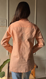 将图像加载到图库查看器中, Women's Lakhnavi Handcrafted Cotton Chikankari Top - HONC0293103