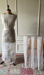 Load image into Gallery viewer, Women's Lakhnavi Handcrafted Pure Organza Chikankari Unstitched Kurta And Dupatta Set- HONC0348020