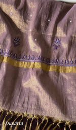 Load image into Gallery viewer, Women's Lakhnavi Handcrafted Tissue Chanderi Unstitched Kurta And Dupatta Set - HONC0270487