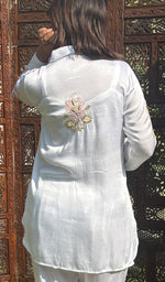 将图像加载到图库查看器中, Women's Lakhnavi Handcrafted Modal Cotton Chikankari Kurta And Palazzo Set - HONC0244558