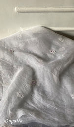 Load image into Gallery viewer, Women's Lakhnavi Handcrafted Pure Organza Chikankari Unstitched Kurta And Dupatta Set- HONC0307961