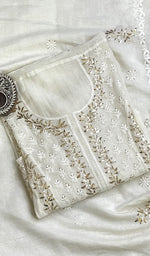 Load image into Gallery viewer, Women's Lakhnavi Handcrafted Mul Chanderi Chikankari Kurta Dupatta Set- HONC0179012