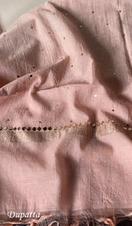 Load image into Gallery viewer, Khushi Women's Lakhnavi Handcrafted Mul Chanderi Chikankari Semi - Stitched Kurta Dupatta Set - HONC0248166