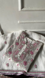 Load image into Gallery viewer, ‹› Women's Lakhnavi Handcrafted Mul Chanderi Semi - Stitched Kurta And Dupatta Set - HONC0365520