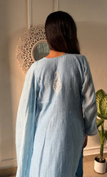 Load image into Gallery viewer, Women's Lakhnavi Handcrafted Mul Chanderi Chikankari Stitched Kurta, Dupatta And Pant Set - HONC0317786