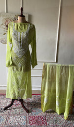 Load image into Gallery viewer, Women's Lakhnavi Handcrafted Mul Chanderi Unstitched Kurta And Dupatta Set - HONC0353062