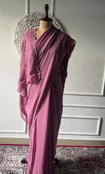 将图像加载到图库查看器中, Women's Lakhnavi Handcrafted Viscose Georgette Chikankari Saree - HONC0329024