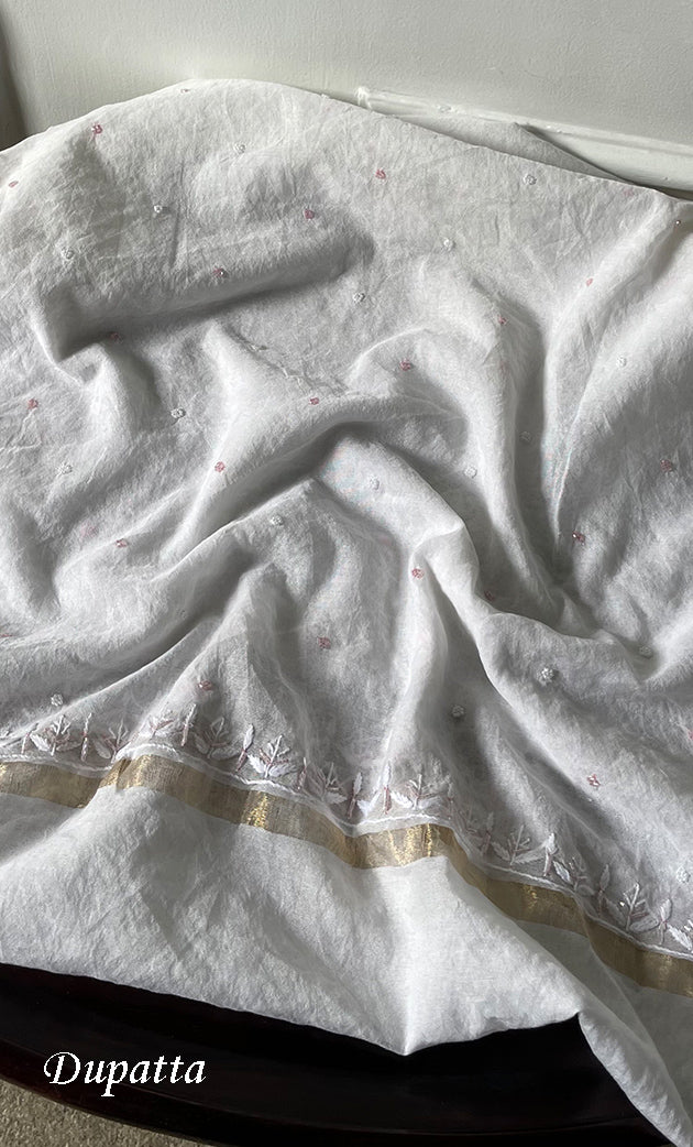 Women's Lakhnavi Handcrafted Mul Chanderi Unstitched Kurta And Dupatta Set - HONC0319457