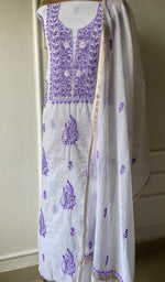 将图像加载到图库查看器中, Women's Lakhnavi Handcrafted Mul Chanderi Kurta And Dupatta Set - HONC0263965