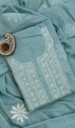 Load image into Gallery viewer, Women's Lakhnavi Handcrafted Cotton Chikankari Kurta And Dupatta Set- HONC0154884