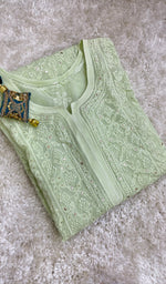 将图像加载到图库查看器中, Women's Lakhnavi Handcrafted Viscose Georgette Chikankari Kurti- HONC0139804