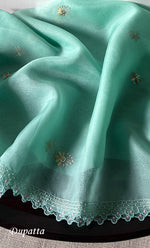 Load image into Gallery viewer, Women's Lakhnavi Handcrafted Pure Organza Chikankari Unstitched Kurta And Dupatta Set- HONC0326296