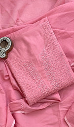 将图像加载到图库查看器中, Women's Lakhnavi Handcrafted Chanderi Silk Chikankari Full Suit Material - HONC0173440