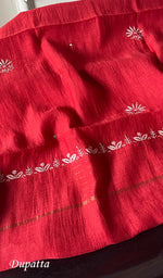 Load image into Gallery viewer, Women's Lakhnavi Handcrafted Mul Chanderi Chikankari Semi - Stitched Kurta Dupatta Set - HONC0178530