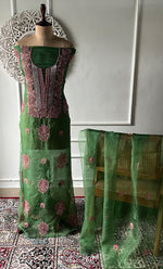 Load image into Gallery viewer, Women's Lakhnavi Handcrafted Pure Organza Chikankari Unstitched Kurta And Dupatta Set- HONC0311849