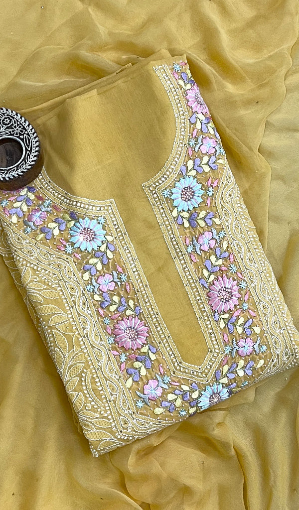 Women's Lakhnavi Handcrafted Cotton Chikankari Suit Material - HONC0203343