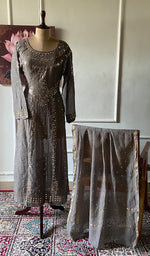 Load image into Gallery viewer, Women's Lakhnavi Handcrafted Chanderi Silk Semi - Stitched Anarkali And Dupatta Set - HONC0355014