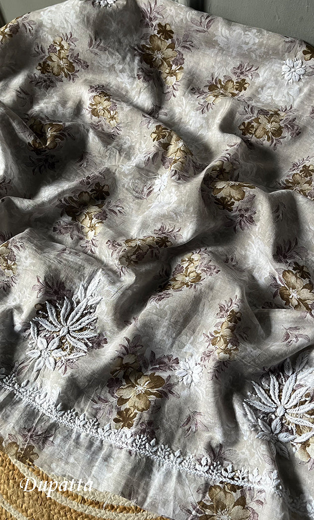 Women's Lakhnavi Handcrafted Cotton Chikankari Kurta And Kurta Dupatta Set - HONC0312693