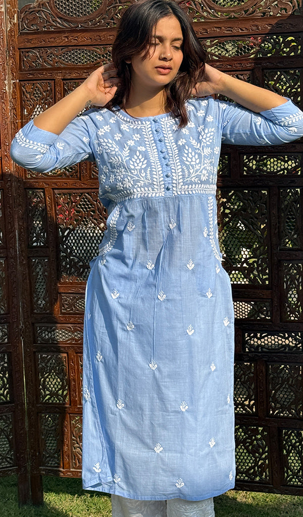 Women's Lakhnavi Handcrafted Cotton Chikankari Kurti - HONC0347155
