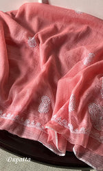 Load image into Gallery viewer, Women's Lucknowi Handcrafted Kota Cotton Chikankari Unstitched Kurta And Dupatta Set - HONC0303992