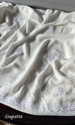 Load image into Gallery viewer, Women's Lakhnavi Handcrafted Pure Silk Georgette Chikankari Kurta And Dupatta Set- HONC0294502