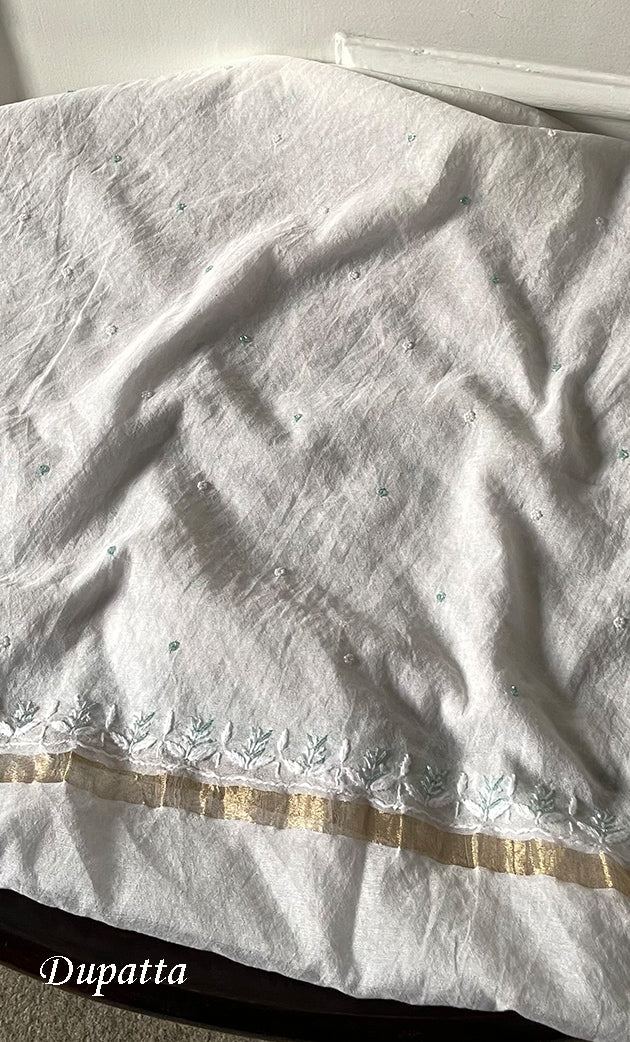 Amisha Women's Lakhnavi Handcrafted Mul Chanderi Unstitched Kurta And Dupatta Set - HONC0319470