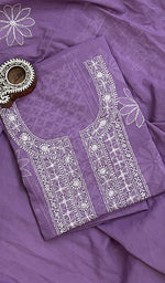 Load image into Gallery viewer, Women's Lakhnavi Handcrafted Cotton Chikankari Kurta And Dupatta Set- HONC0154884