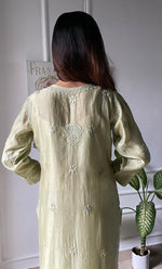 将图像加载到图库查看器中, Sufi Women's Lucknowi Handcrafted Chanderi Silk Chikankari Kurti - HONC0141536