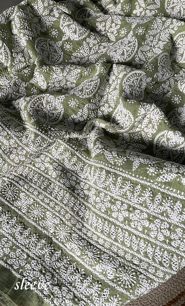 Women's Lakhnavi Handcrafted Kota Cotton Chikankari Unstitched Kurti Fabric - HONC0304000