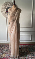 Load image into Gallery viewer, Women's Lucknowi Handcrafted Pure Organza Silk Chikankari Saree - HONC0296091