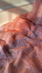 将图像加载到图库查看器中, Women's Lakhnavi Handcrafted Organza Chikankari Unstitched Kurti Fabric - HONC071643