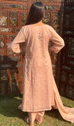 Load image into Gallery viewer, Fauzia Women's Lucknowi Handcrafted Mul Chanderi  Stitched Chikankari Kurta, Dupatta With Pant Set- HONC0241997