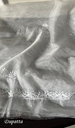 将图像加载到图库查看器中, Women's Lakhnavi Handcrafted Organza Chikankari Unstitched Kurta And Dupatta Set- HONC0249868