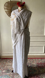 Load image into Gallery viewer, Women's Lakhnavi Handcrafted Pure Silk Georgette Chikankari Saree- HONC0178854