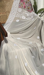 Load image into Gallery viewer, Women's Lakhnavi Handcrafted Pure Silk Georgette Chikankari Saree - HONC0274174