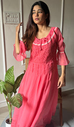 Load image into Gallery viewer, Aadab Women's Lucknowi Handcrafted Faux-Georgette Chikankari Anarkali Dress - NC038960