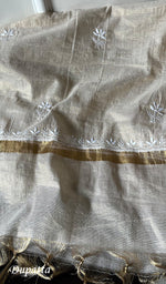 Load image into Gallery viewer, Women's Lakhnavi Handcrafted Tissue Chanderi Chikankari Unstitched Kurta And Dupatta Set- HONC0242483