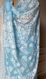 Load image into Gallery viewer, Women's Lucknowi Handcrafted Faux-Georgette Chikankari Saree - HONC0295216