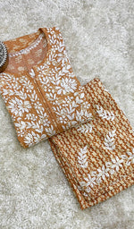 Load image into Gallery viewer, Women's Lakhnavi Handcrafted Modal Cotton Chikankari Kurta And Palazzo Set - HONC0153863