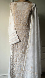 Load image into Gallery viewer, Women's Lakhnavi Handcrafted Mul Chanderi Semi - Stitched Kurta And Dupatta Set - HONC0239880