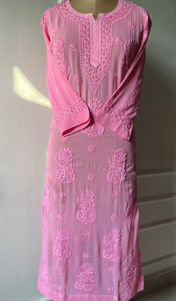 Women's Lakhnavi Handcrafted Viscose Georgette Chikankari Kurti- HONC0221228
