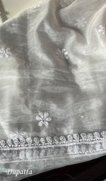 Load image into Gallery viewer, Women's Lakhnavi Handcrafted Organza Chikankari Unstitched Kurta And Dupatta Set - HONC0249871
