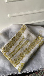 Load image into Gallery viewer, Women's Lakhnavi Handcrafted Pure Organza Chikankari Semi - Stitched Kurta And Dupatta Set- HONC0341493