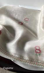 Load image into Gallery viewer, Women's Lakhnavi Handcrafted Pure Organza Chikankari Unstitched Kurta And Dupatta Set- HONC0319583