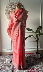 将图像加载到图库查看器中, Women's Lakhnavi Handcrafted Tussar Silk Chikankari Saree - HONC0313444