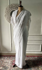Load image into Gallery viewer, Women's Lakhnavi Handcrafted Viscose Georgette Chikankari Saree - HONC0271070