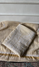 Load image into Gallery viewer, Women's Lakhnavi Handcrafted Tissue Chanderi Unstitched Chikankari Kurta And Dupatta Set - HONC0347706
