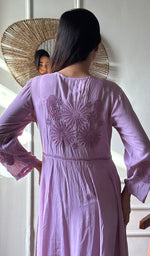 Load image into Gallery viewer, Women's Lucknowi Handcrafted Muslin Chikankari Anarkali Dress - HONC0149492