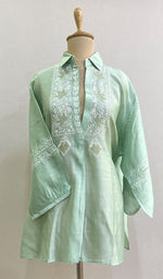 将图像加载到图库查看器中, Fiza Women's Lakhnavi Handcrafted Chanderi Silk Semi- Stiched Chikankari Top - HONC0192130