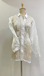 Load image into Gallery viewer, Women's Lakhnavi Handcrafted Semi Stitched Pure Organza Chikankari Top - HONC0216803